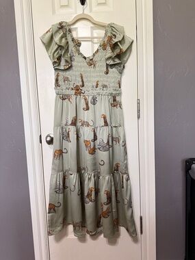 Umgee Sage Green Leopard Print Smocked Top